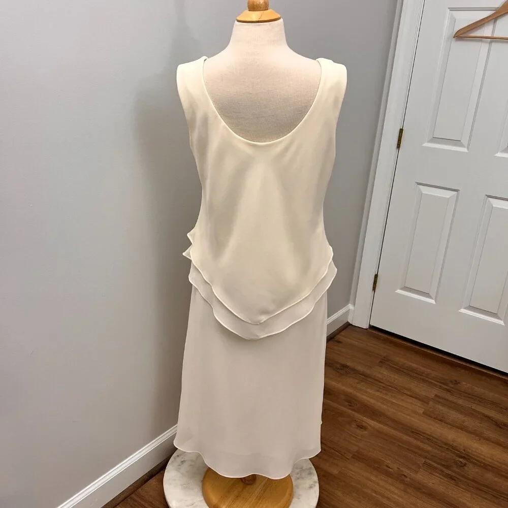 Coldwater Creek Ivory Sleeveless Formal Tiered Chiffon Dress Layered Sz 14